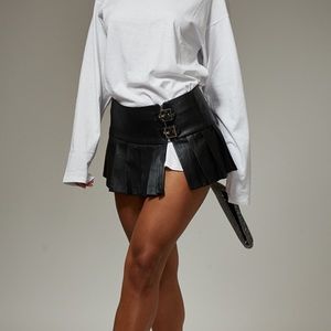 Mini black leather skirt
